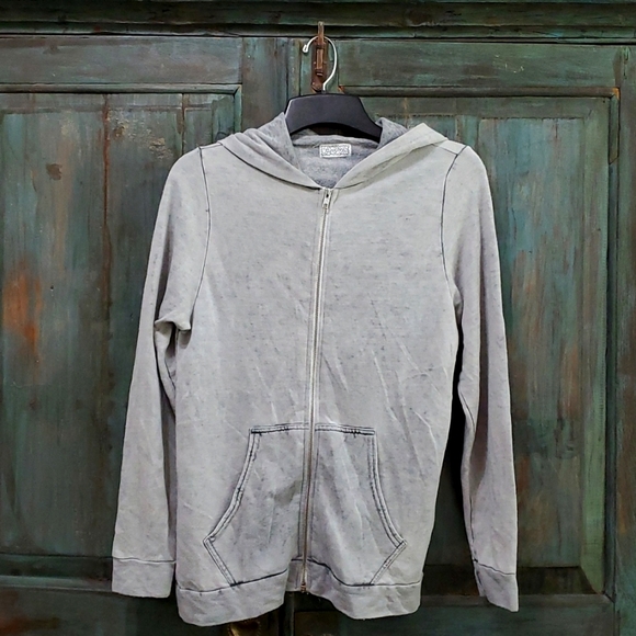 Lauren Moshi Gray Burnout Full Zip Hoodie with Graphic Design in the Back - Picture 3 of 7